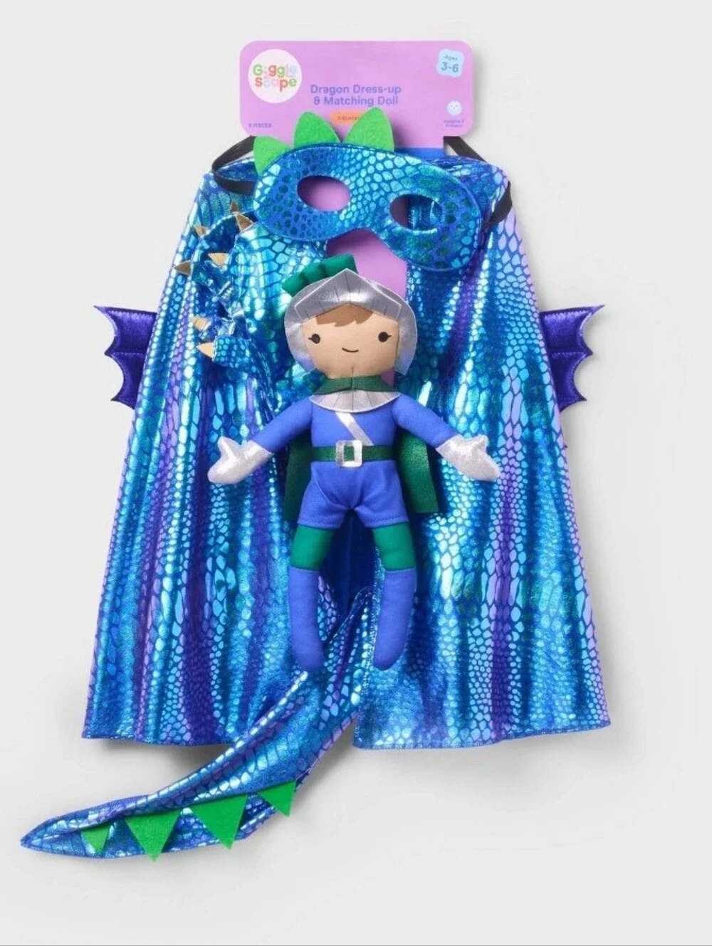 New!Blue Dragon Cape Dress-Up Set Plush Matching Doll Y2K Cottagecore Holiday